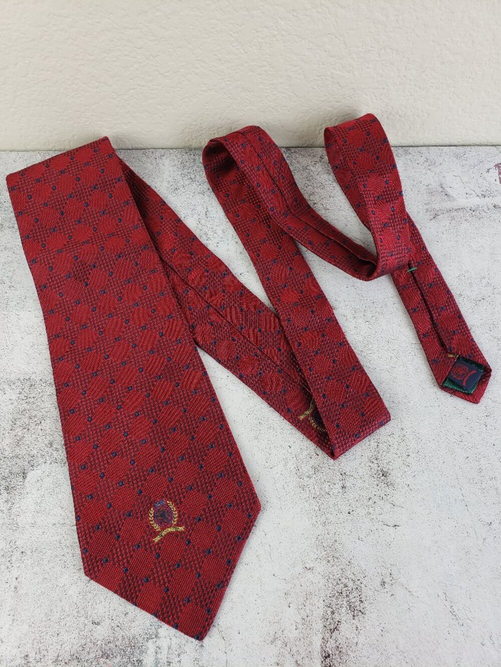 Vintage Tommy Hilfiger Tie 100% Silk Men's Red Embroidered Woven Made in USA